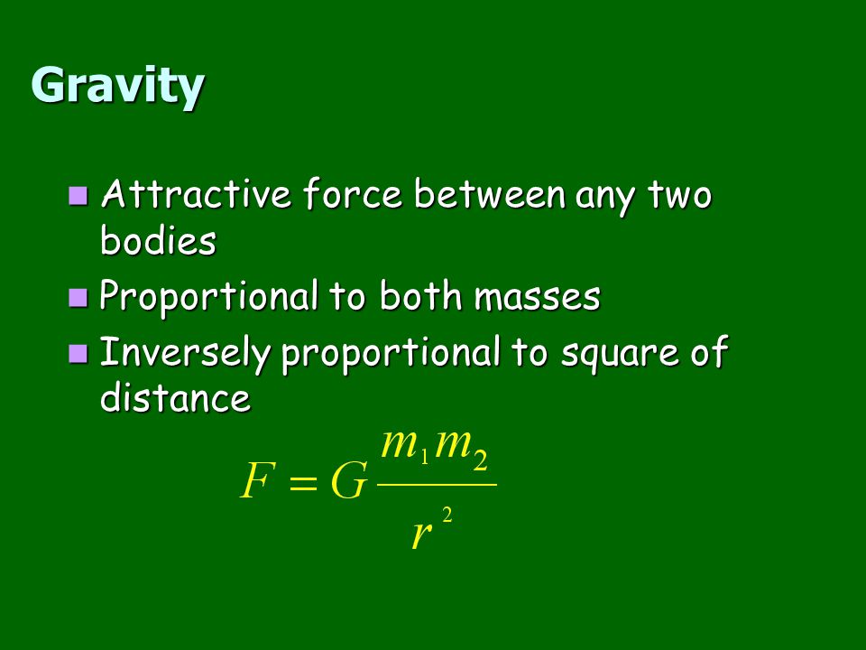 Gravity Attractive force between any two bodies