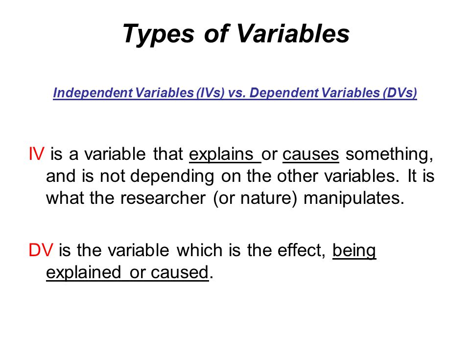 Independent Variables (IVs) vs. Dependent Variables (DVs)