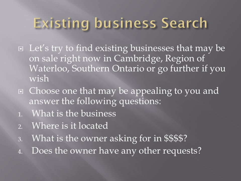 Existing business Search