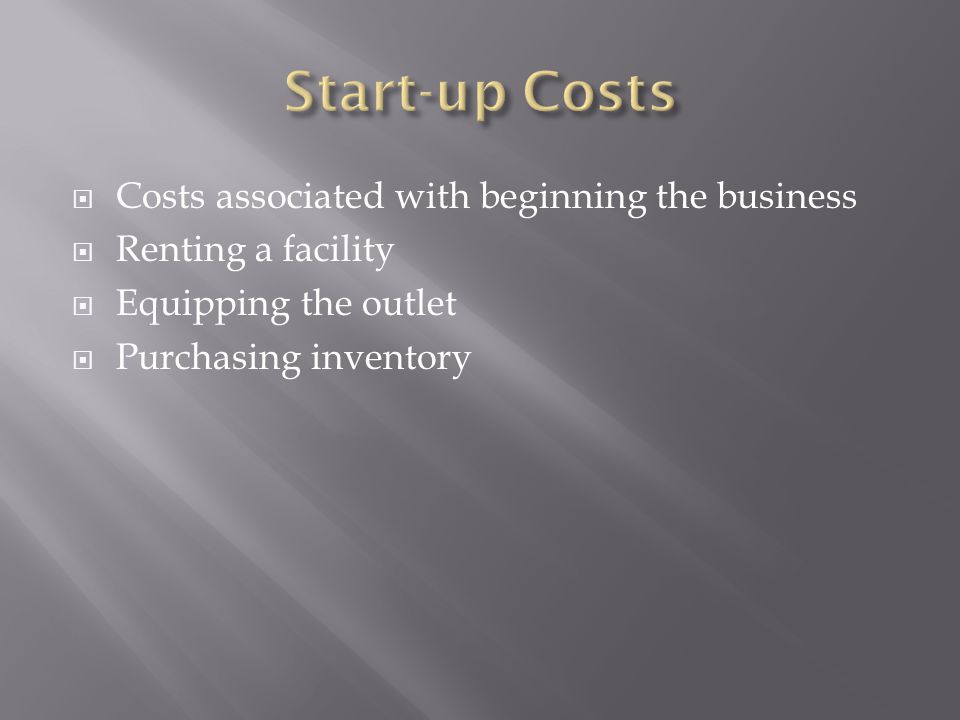 Start-up Costs Costs associated with beginning the business