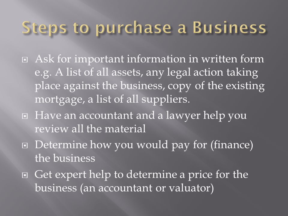Steps to purchase a Business