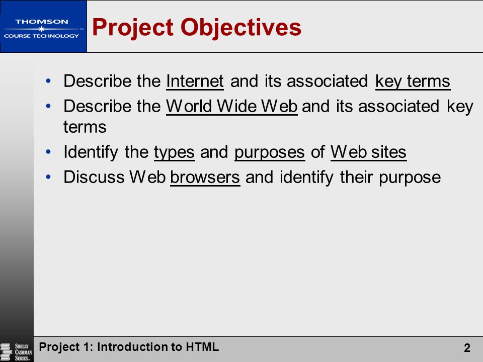 Project Objectives Describe the Internet and its associated key terms