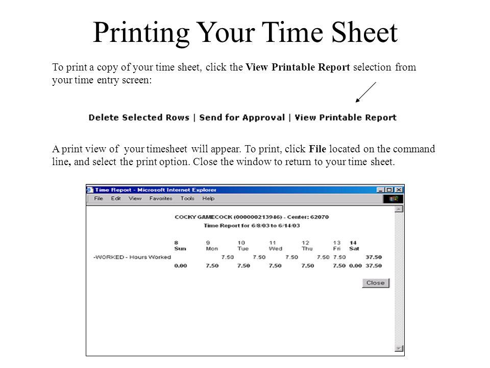 Printing Your Time Sheet
