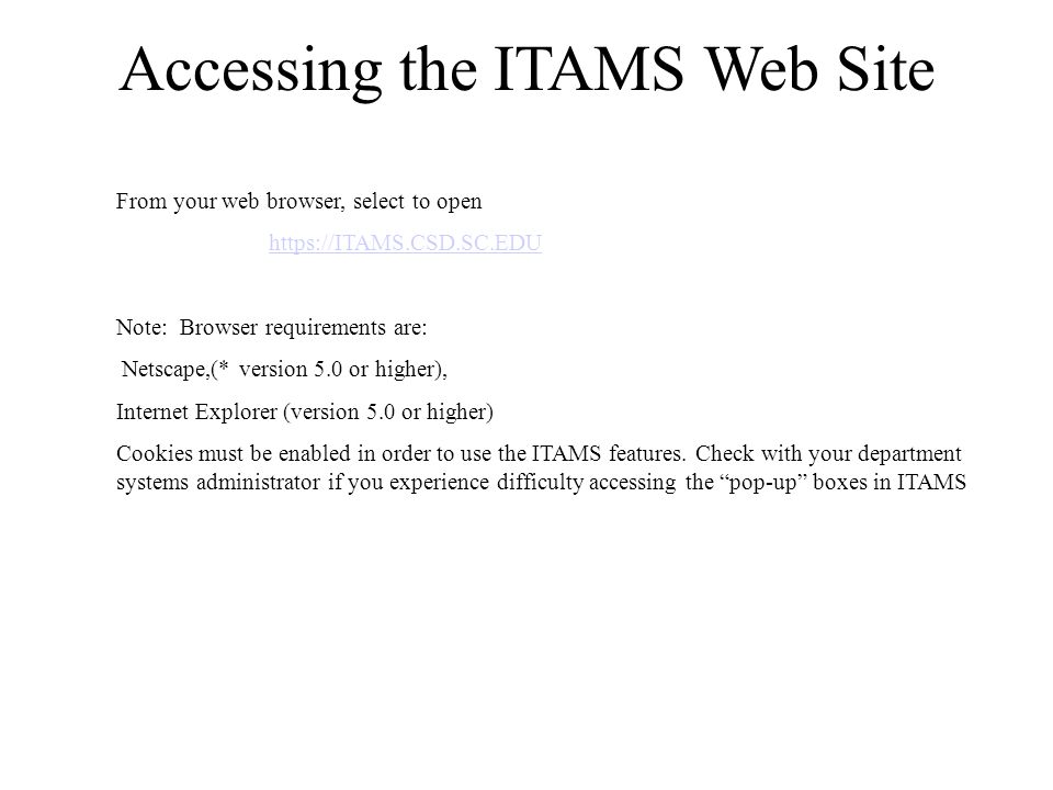 Accessing the ITAMS Web Site