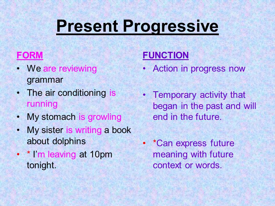 Present Progressive FORM We are reviewing grammar