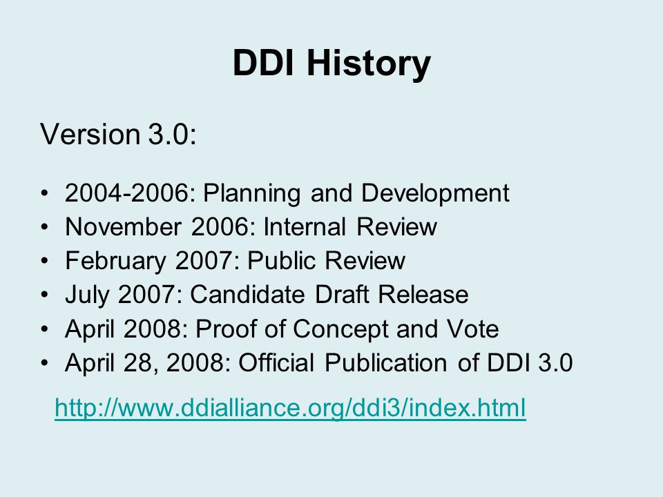 DDI History Version 3.0: : Planning and Development