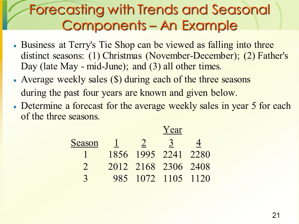 Forecasting with Trends and Seasonal Components – An Example