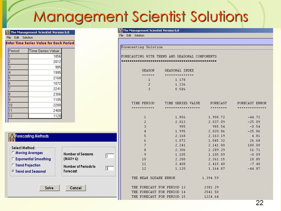 Management Scientist Solutions