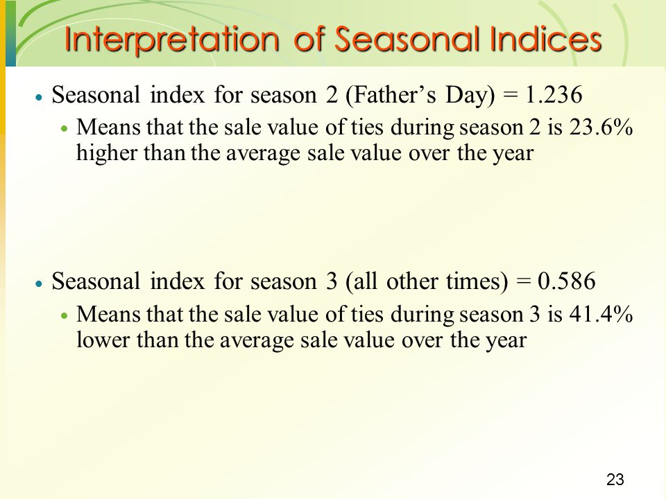 Interpretation of Seasonal Indices