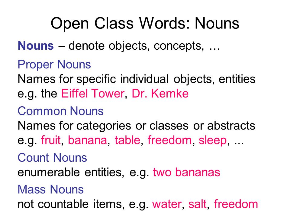 Open Class Words: Nouns