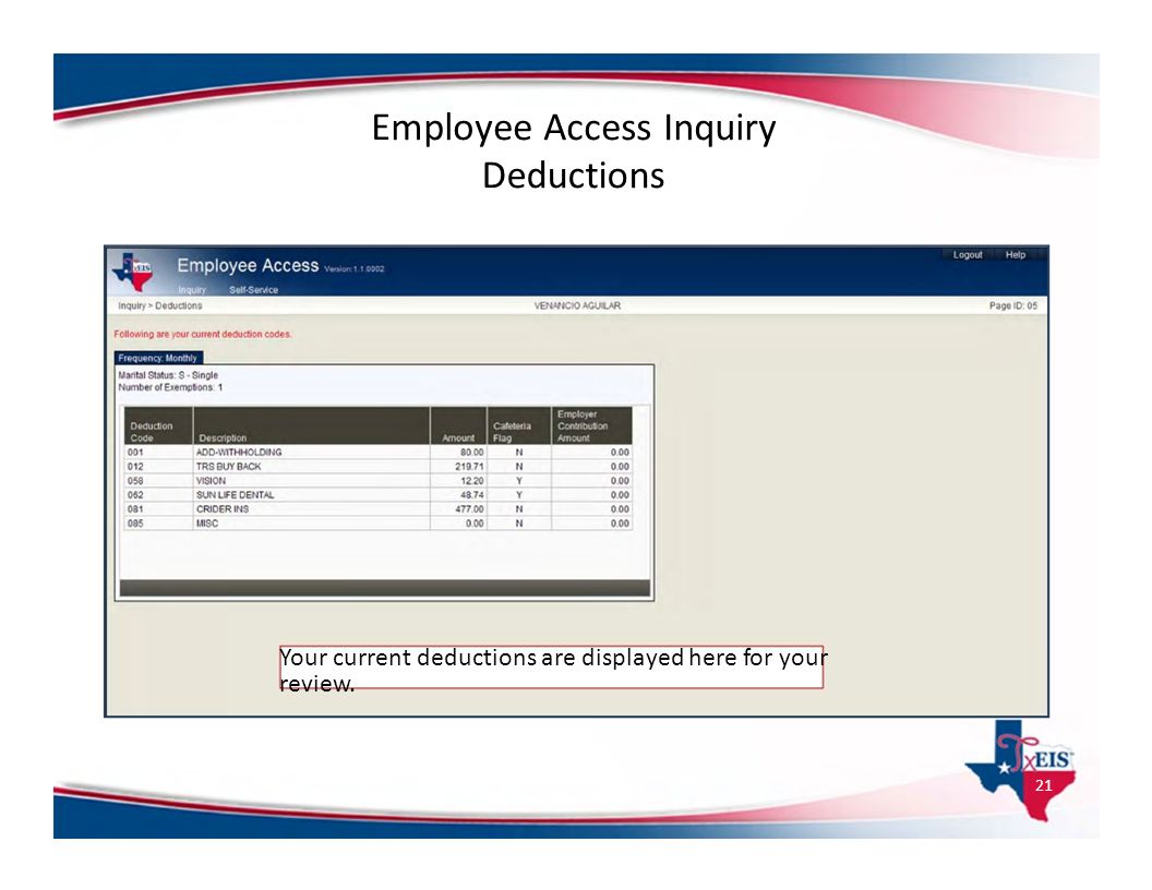Employee Access Inquiry Deductions