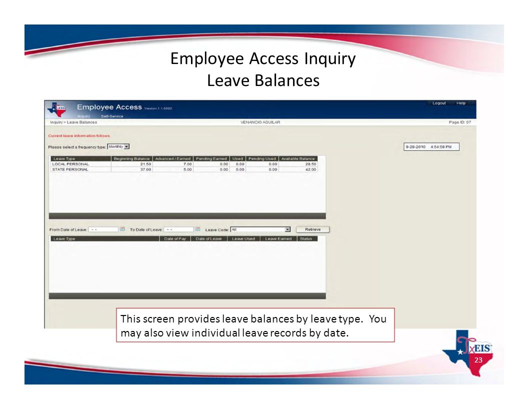 Employee Access Inquiry Leave Balances