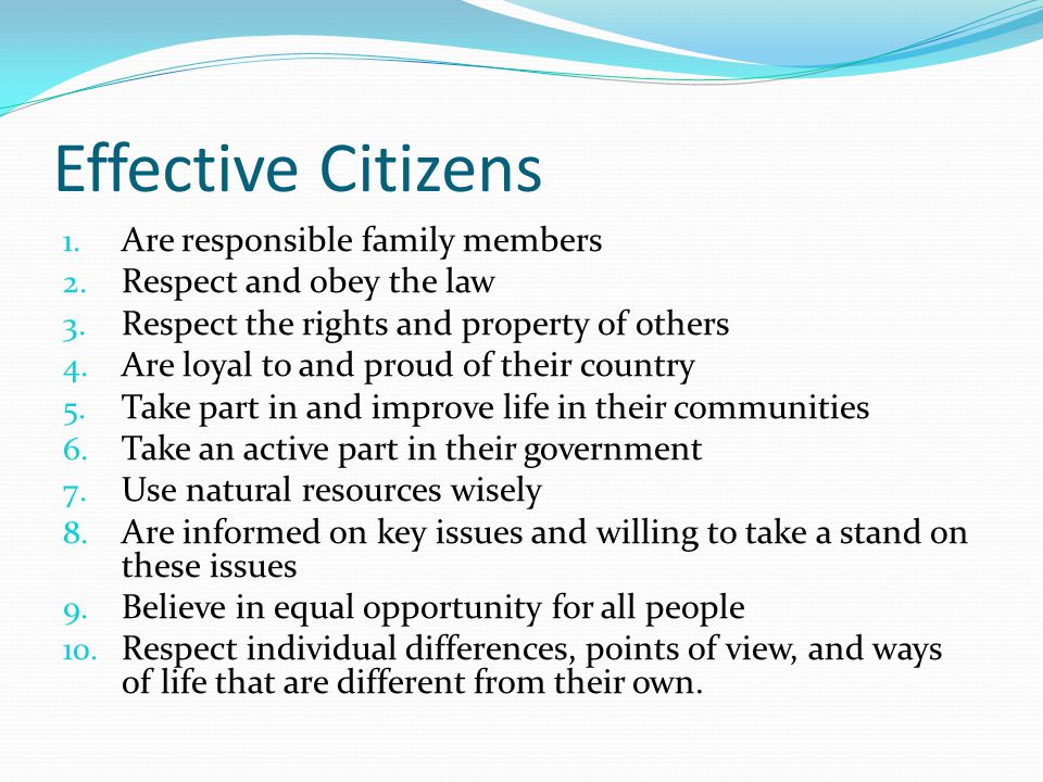 Effective Citizens Are responsible family members