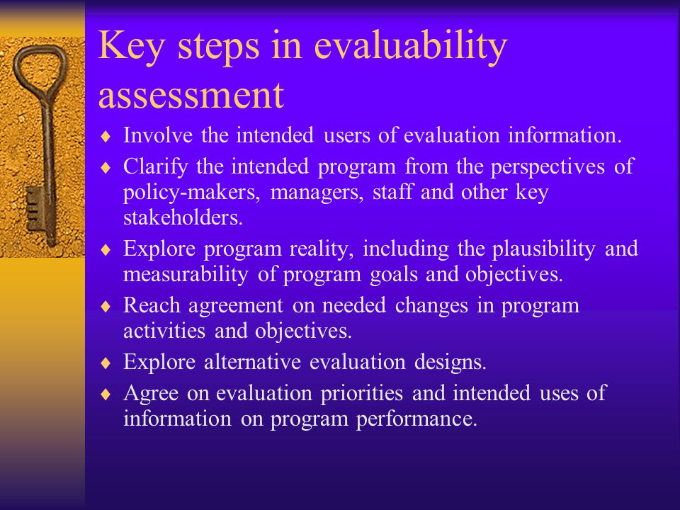 Key steps in evaluability assessment