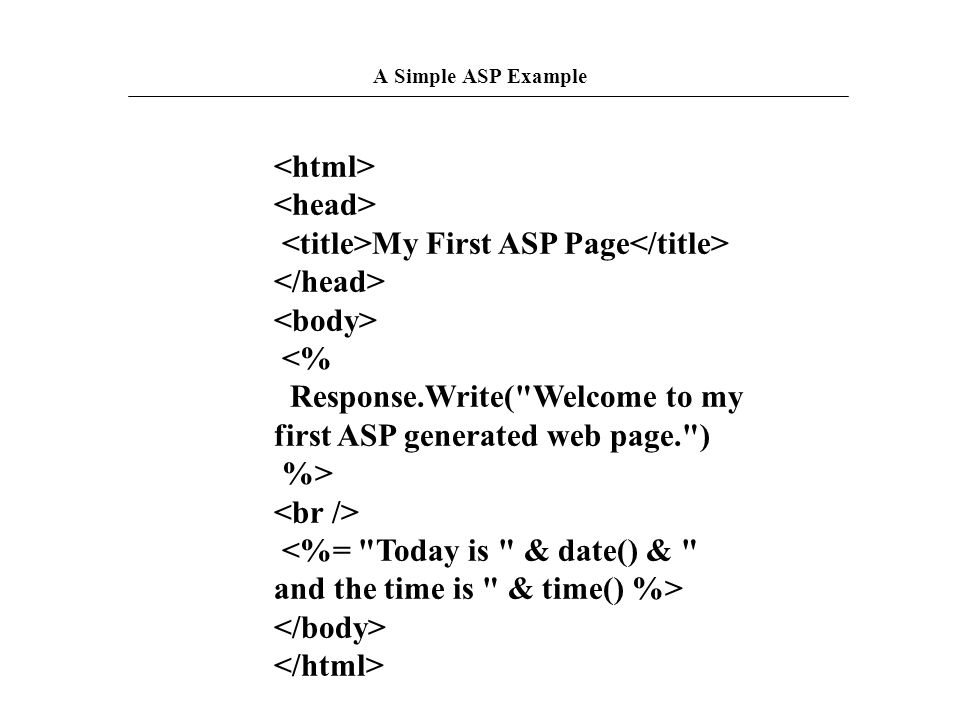 <title>My First ASP Page</title> </head>
