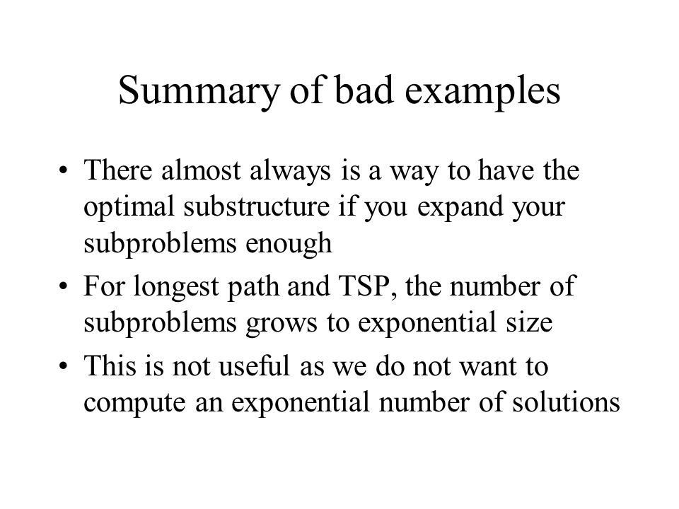 Summary of bad examples