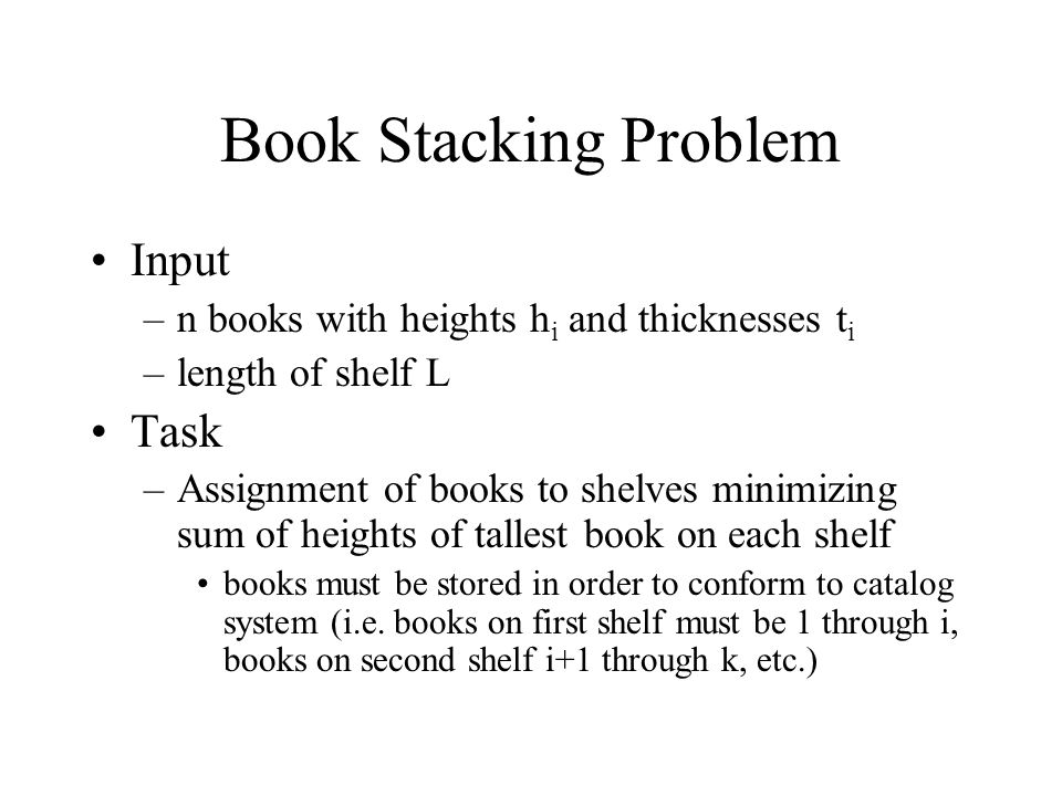 Book Stacking Problem Input Task