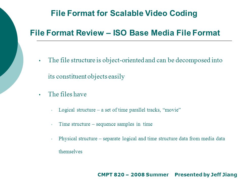 File Format for Scalable Video Coding File Format Review – ISO Base Media File Format