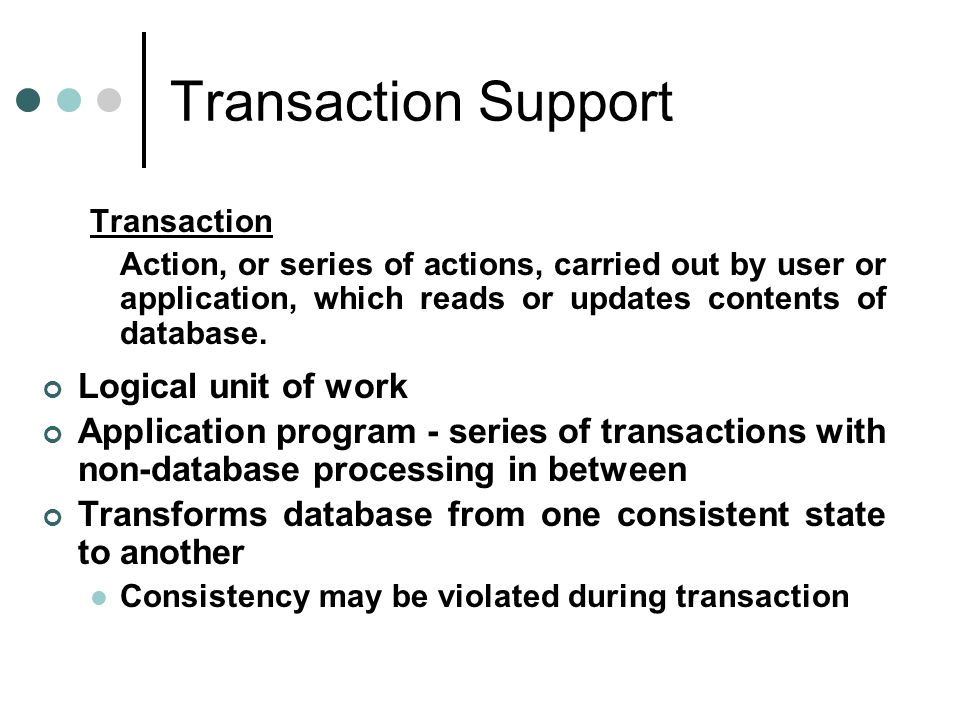 Transaction Support Logical unit of work