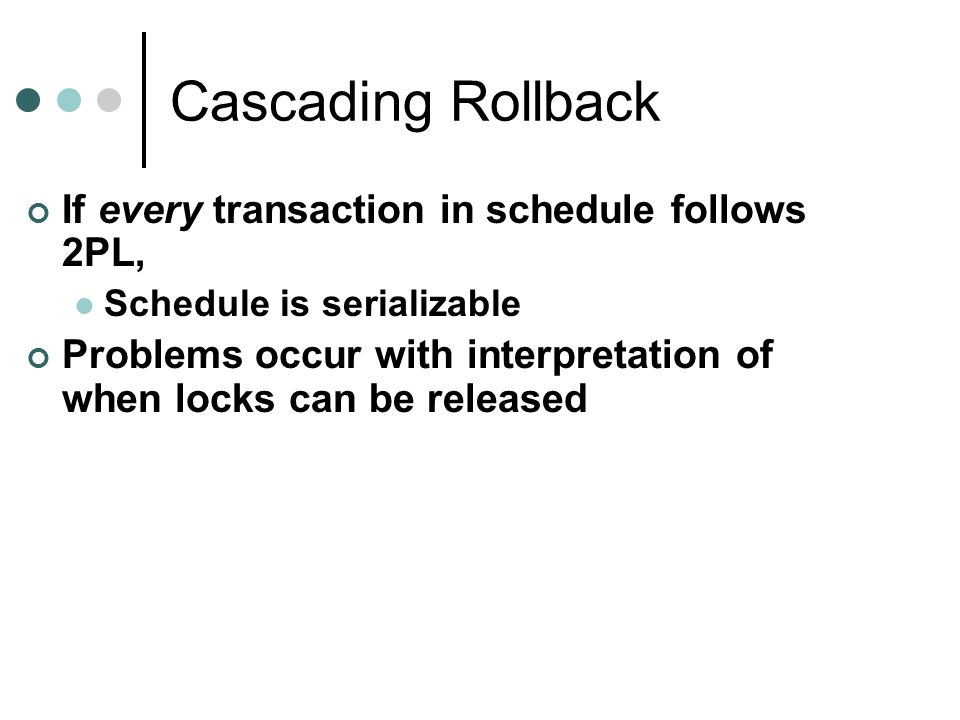 Cascading Rollback If every transaction in schedule follows 2PL,