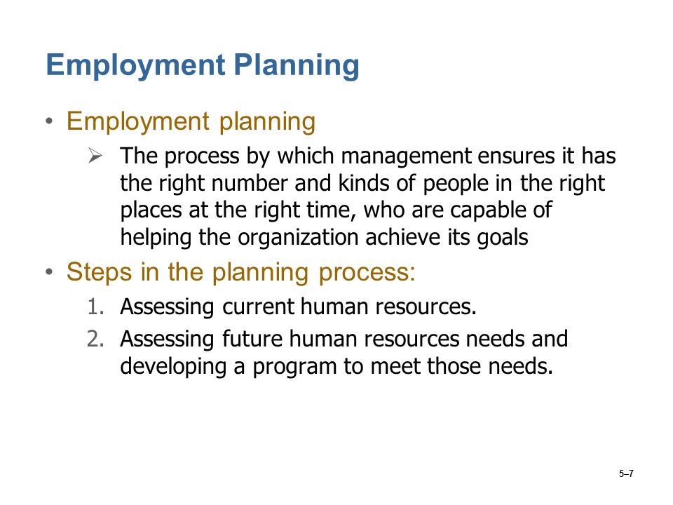 Employment Planning Employment planning Steps in the planning process: