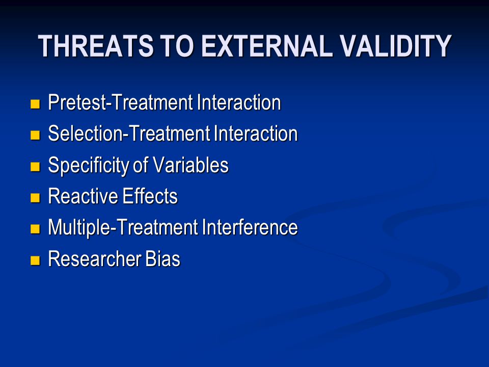 THREATS TO EXTERNAL VALIDITY