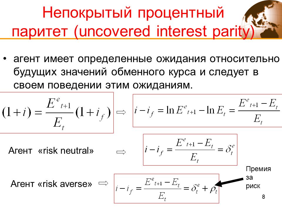 Формула международный. Непокрытый процентный Паритет формула. Паритет процентных ставок формула. Теория паритета процентных ставок. Непокрытое условие паритета процентных ставок.