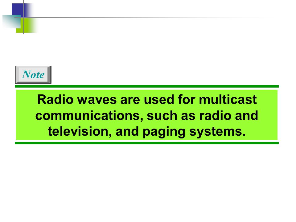 Note Radio waves are used for multicast communications, such as radio and television, and paging systems.