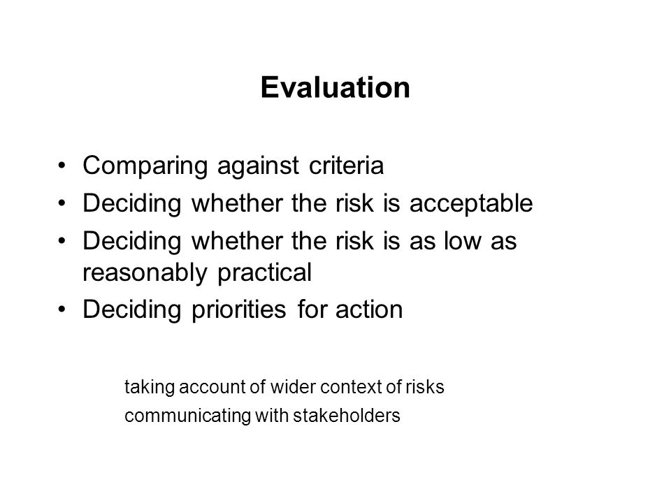 Evaluation Comparing against criteria