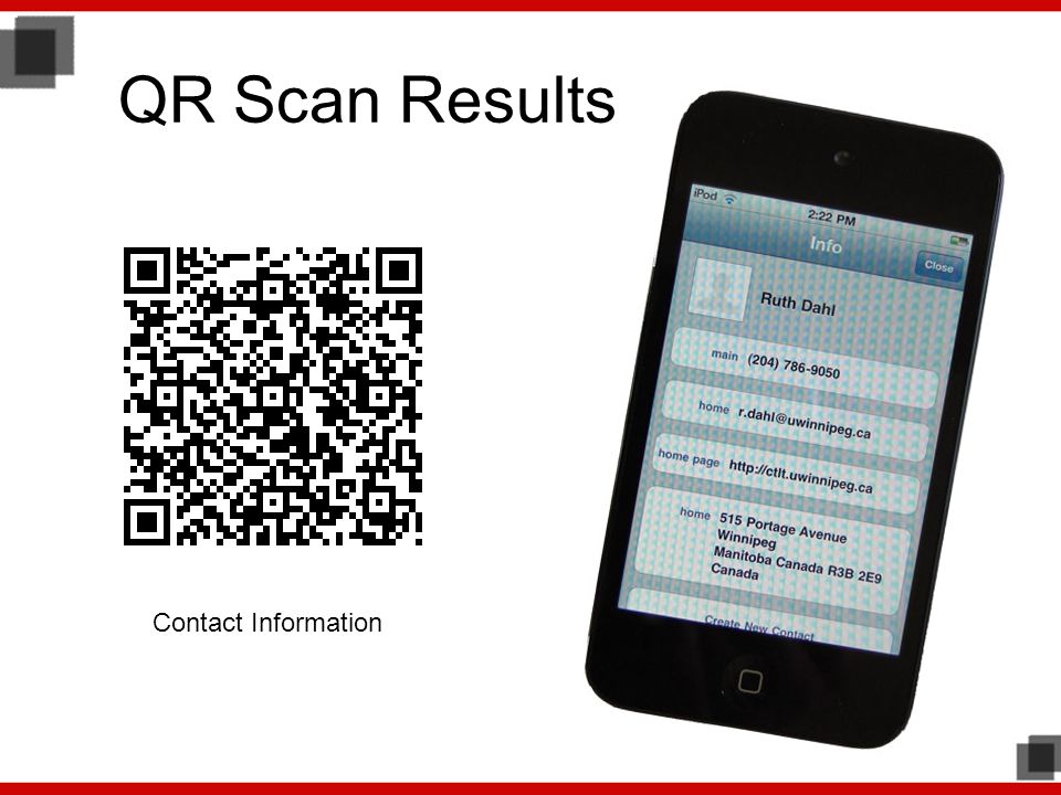 QR Scan Results Contact Information
