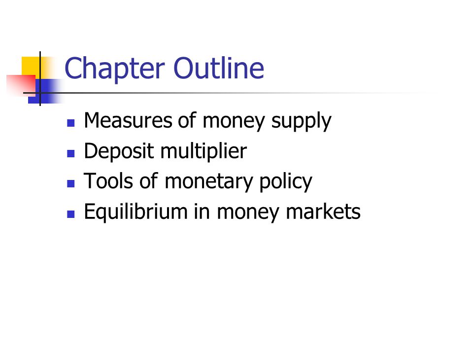 Chapter Outline Measures of money supply Deposit multiplier