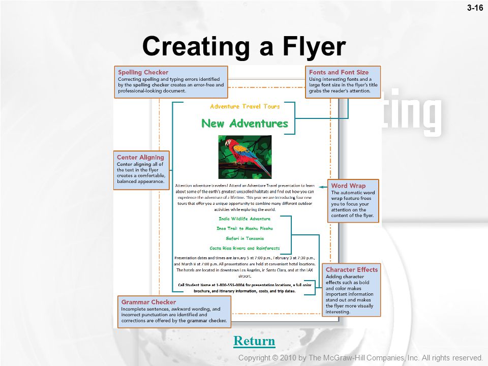 Creating a Flyer Return Flyer Features Word Wrap (Key Term)