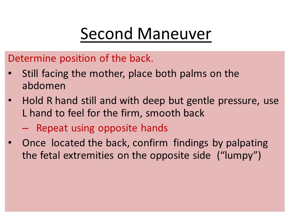 Second Maneuver Determine position of the back.