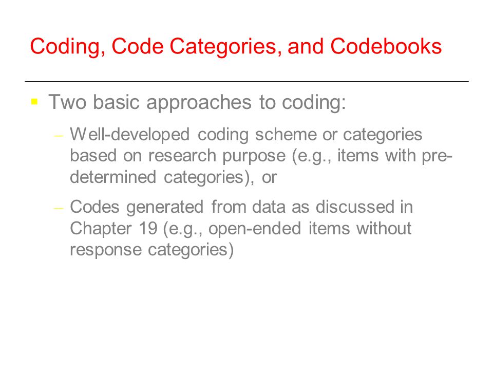 Coding, Code Categories, and Codebooks