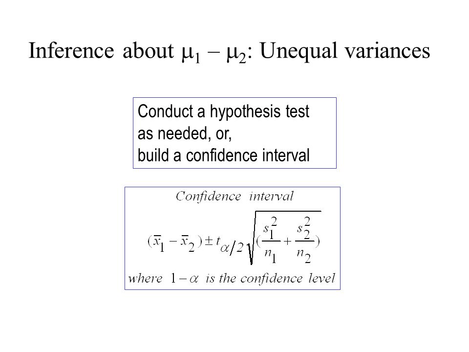 Inference about m1 – m2: Unequal variances