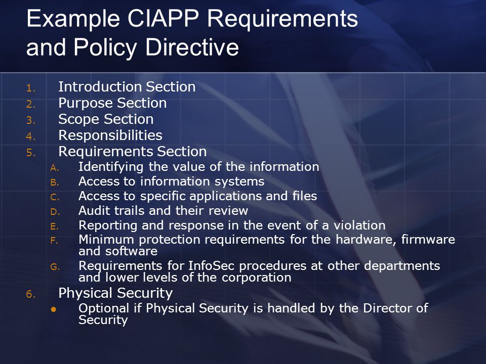 Example CIAPP Requirements and Policy Directive