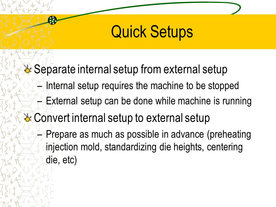 Quick Setups Separate internal setup from external setup