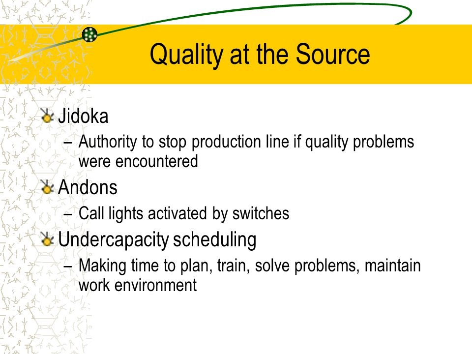 Quality at the Source Jidoka Andons Undercapacity scheduling