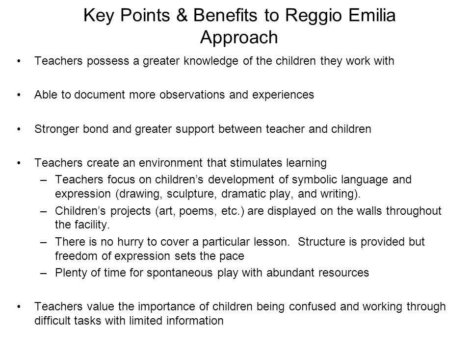 Key Points & Benefits to Reggio Emilia Approach