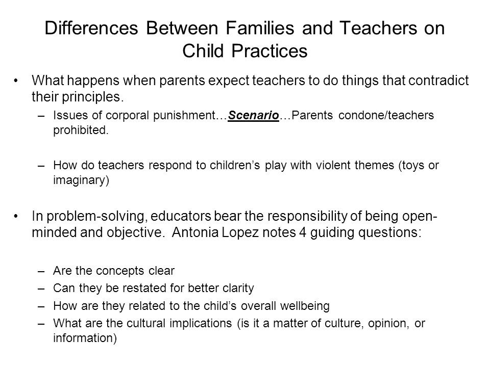Differences Between Families and Teachers on Child Practices