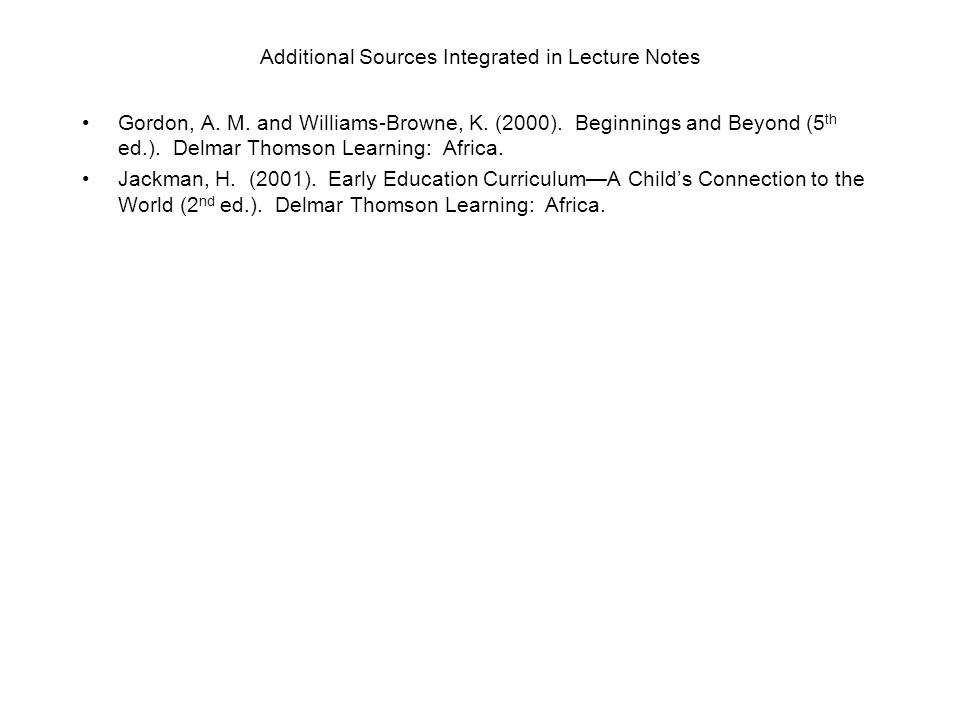 Additional Sources Integrated in Lecture Notes