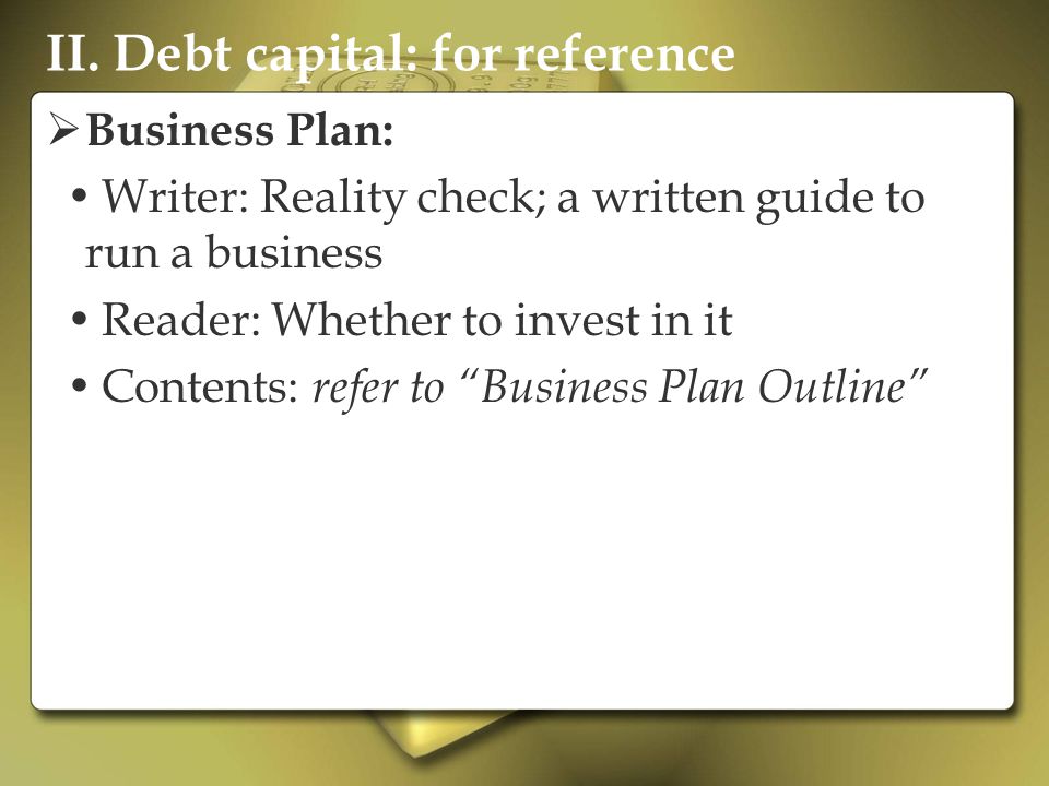 II. Debt capital: for reference