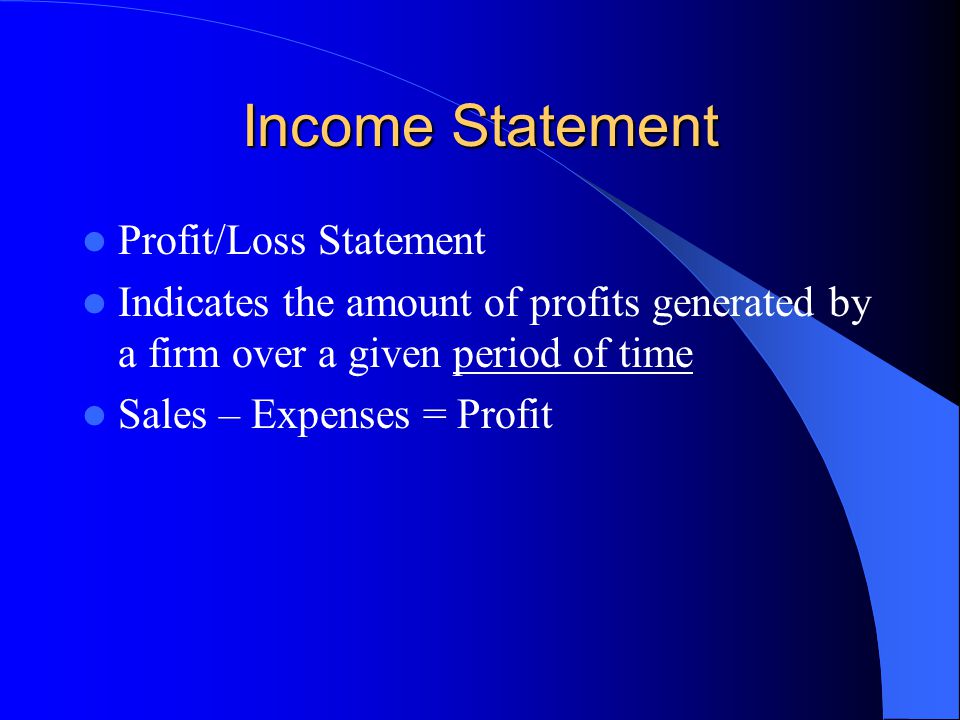 Income Statement Profit/Loss Statement