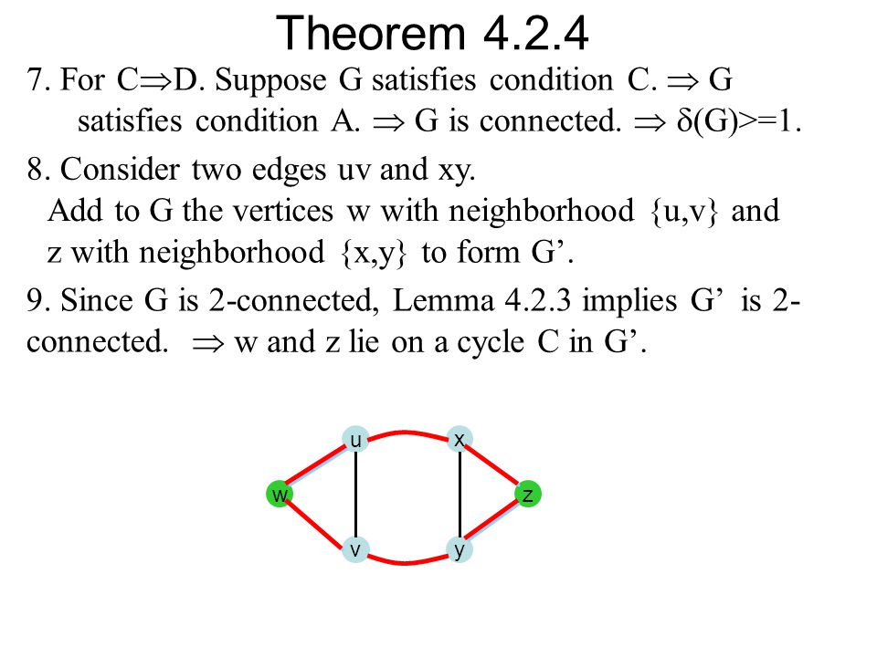 Theorem For CD. Suppose G satisfies condition C.  G satisfies condition A.  G is connected.  (G)>=1.