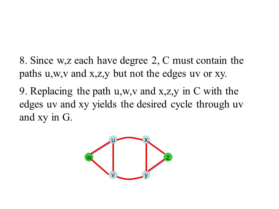 8. Since w,z each have degree 2, C must contain the paths u,w,v and x,z,y but not the edges uv or xy.