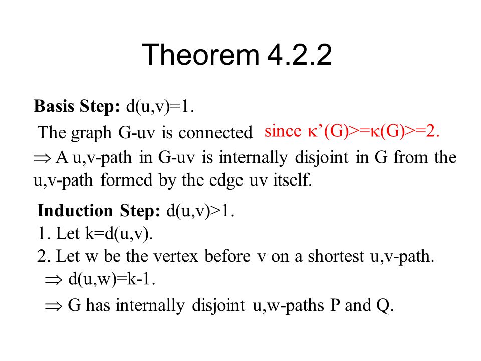 Theorem Basis Step: d(u,v)=1. since ’(G)>=(G)>=2.