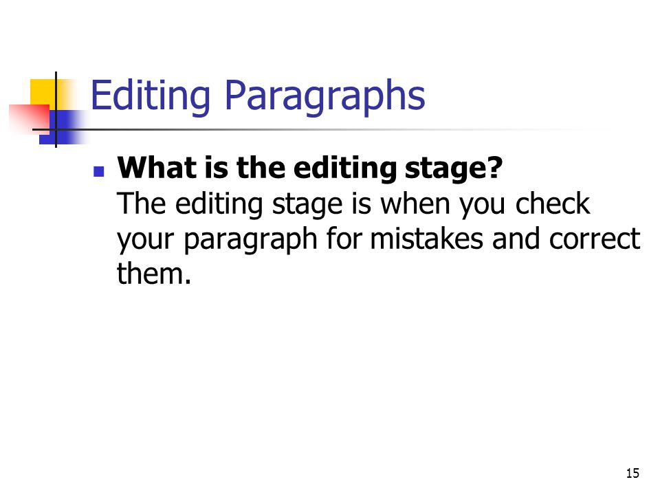 Editing Paragraphs What is the editing stage.