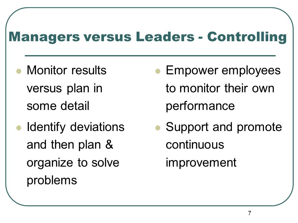 Managers versus Leaders - Controlling
