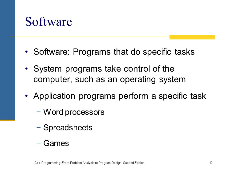 Software Software: Programs that do specific tasks