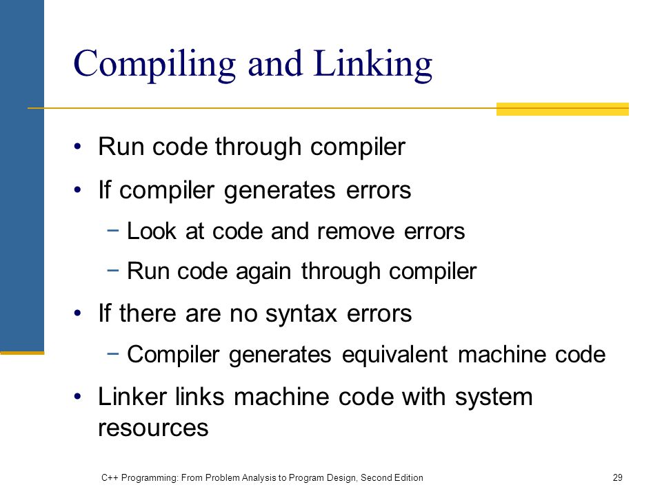 Compiling and Linking Run code through compiler